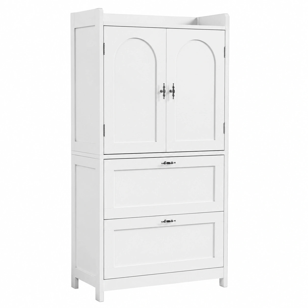 Armoire de salle de bain avec portes et tiroirs, étagères réglables, blanc