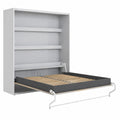 Lit escamotable 160x200 cm avec armoire intégrée, finition gris perle et chêne