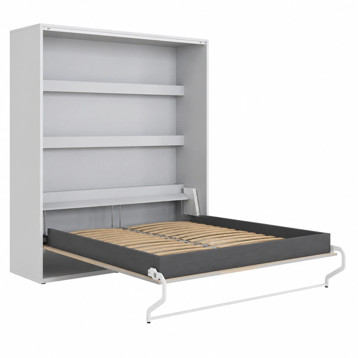 Lit escamotable 160x200 cm avec armoire intégrée, finition gris perle et chêne