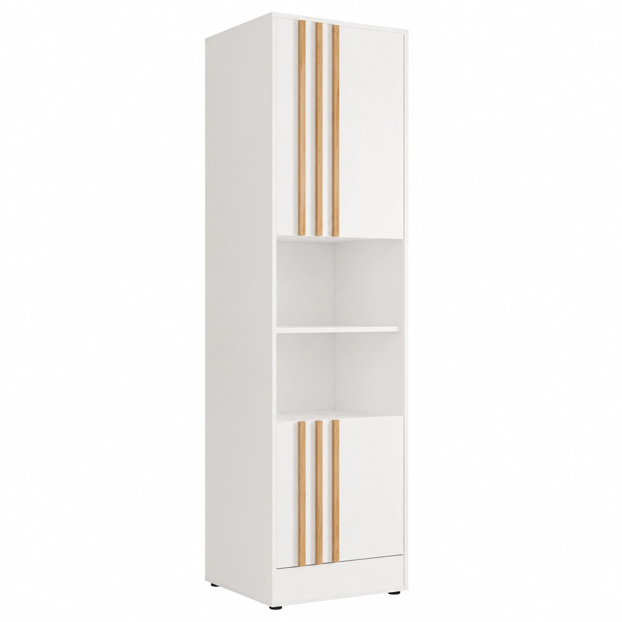 Colonne de rangement avec 2 niches et 2 portes - Blanc et Naturel