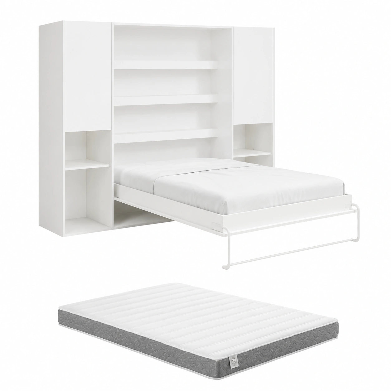 Lit escamotable vertical avec rangement et LEDs 140 x 200 cm