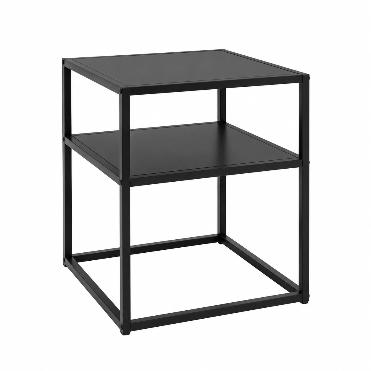 Table de Chevet Industrielle en Métal Noir avec Étagère