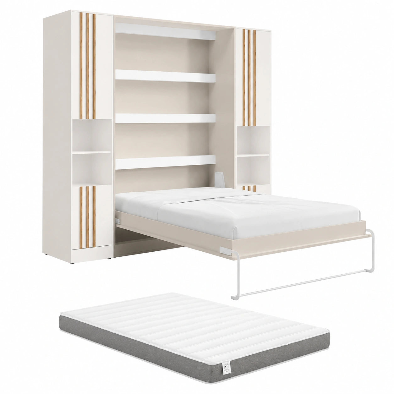 Lit escamotable vertical 160x200 cm avec rangement et LEDs