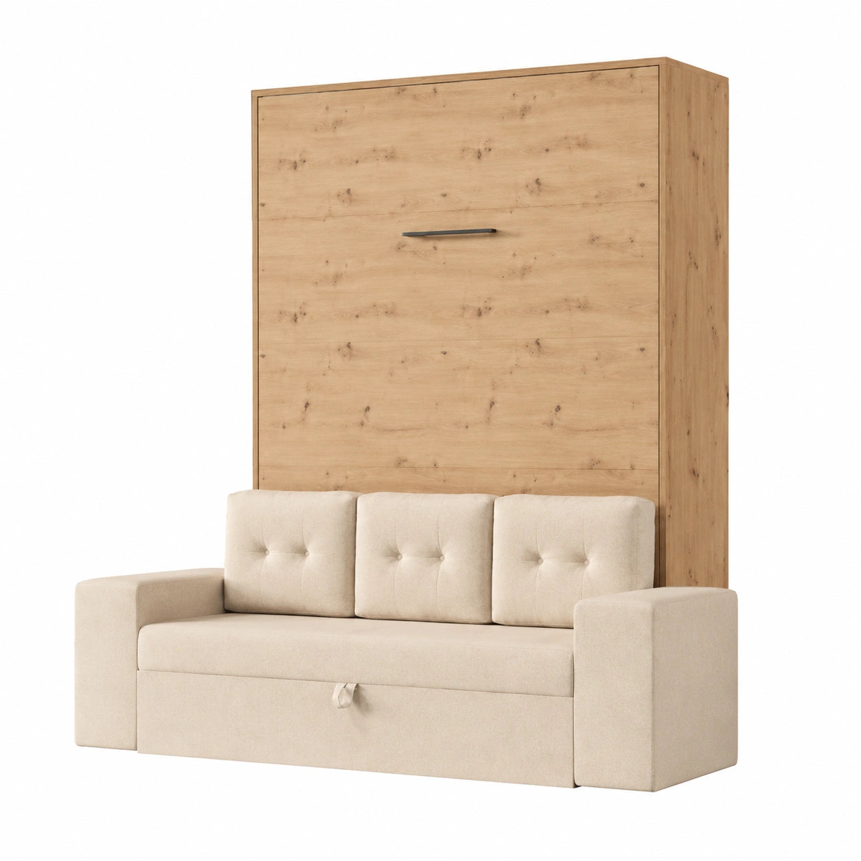 Lit escamotable 140x200 cm avec canapé gris sable et armoire