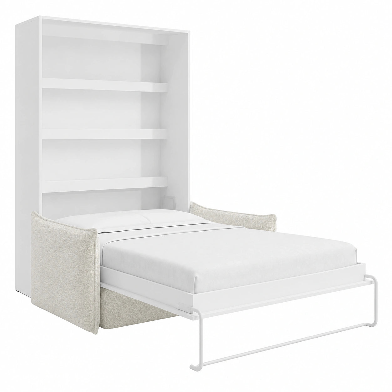 Lit escamotable vertical 160x200 cm avec LEDs et canapé beige