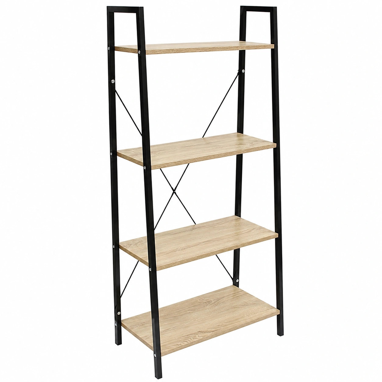 Étagère en Bois et Métal à 4 Niveaux, Rangement Industriel pour Salon