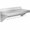 Étagère murale en acier inoxydable avec barre à crochets, 90 x 30 cm, argentée, tablette pliable, style industriel