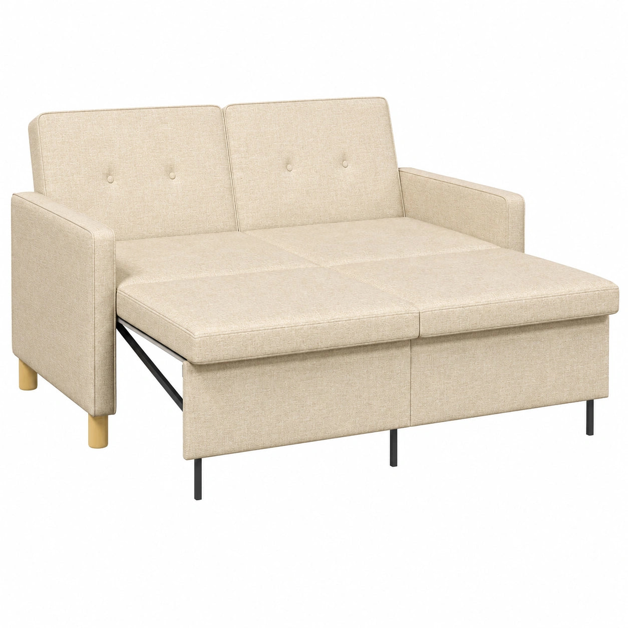 Canapé Convertible en Tissu Crème, 2 Places Moderne, Gain de Place