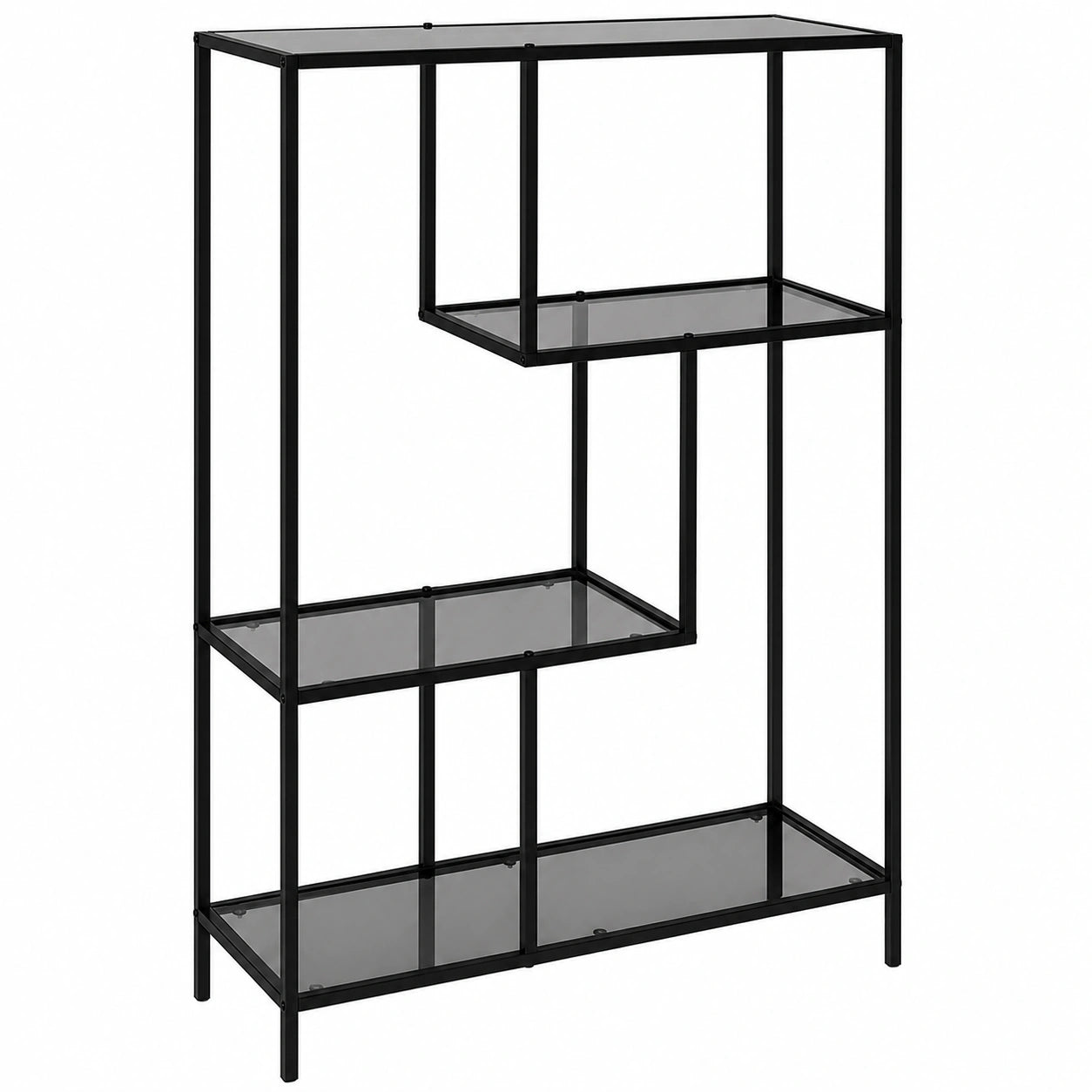 Étagère en Verre Trempé Noir, Style Industriel, 3 Niveaux