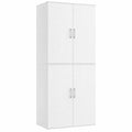 Armoire de Rangement Multifonctionnelle 4 Portes, 5 Étagères, Blanc