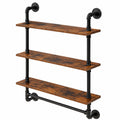 Étagère murale industrielle avec porte-serviettes, 3 niveaux, pour salon, salle de bain, cuisine, brun rustique