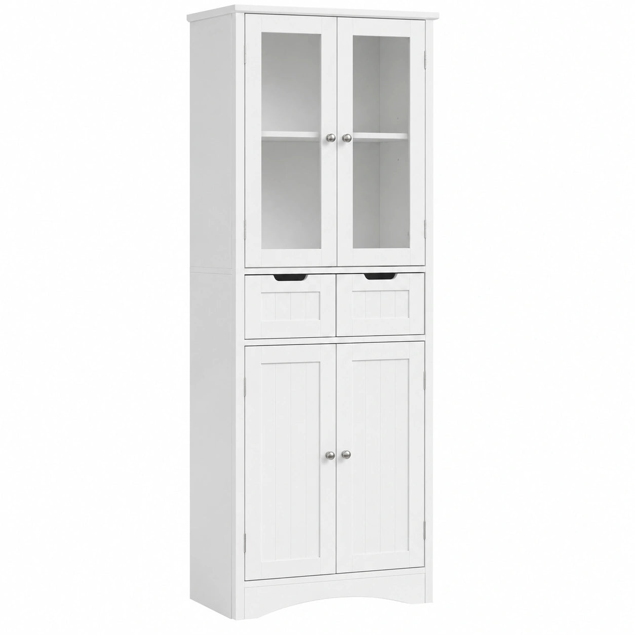Colonne de Rangement pour Salle de Bain avec Portes en Verre Dépoli et Tiroirs
