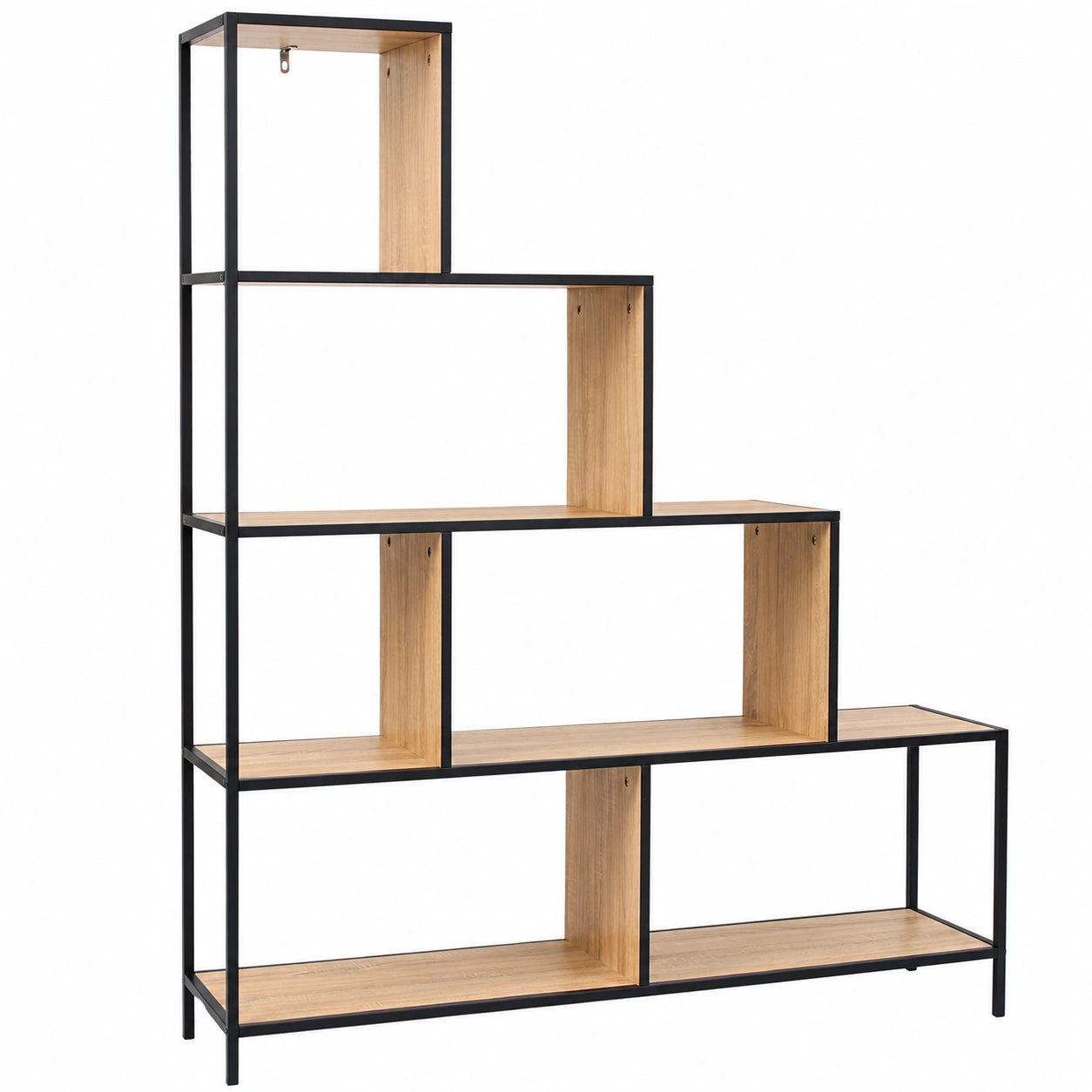Étagère Escalier Industrielle en Bois 4 Niveaux Marron Noir