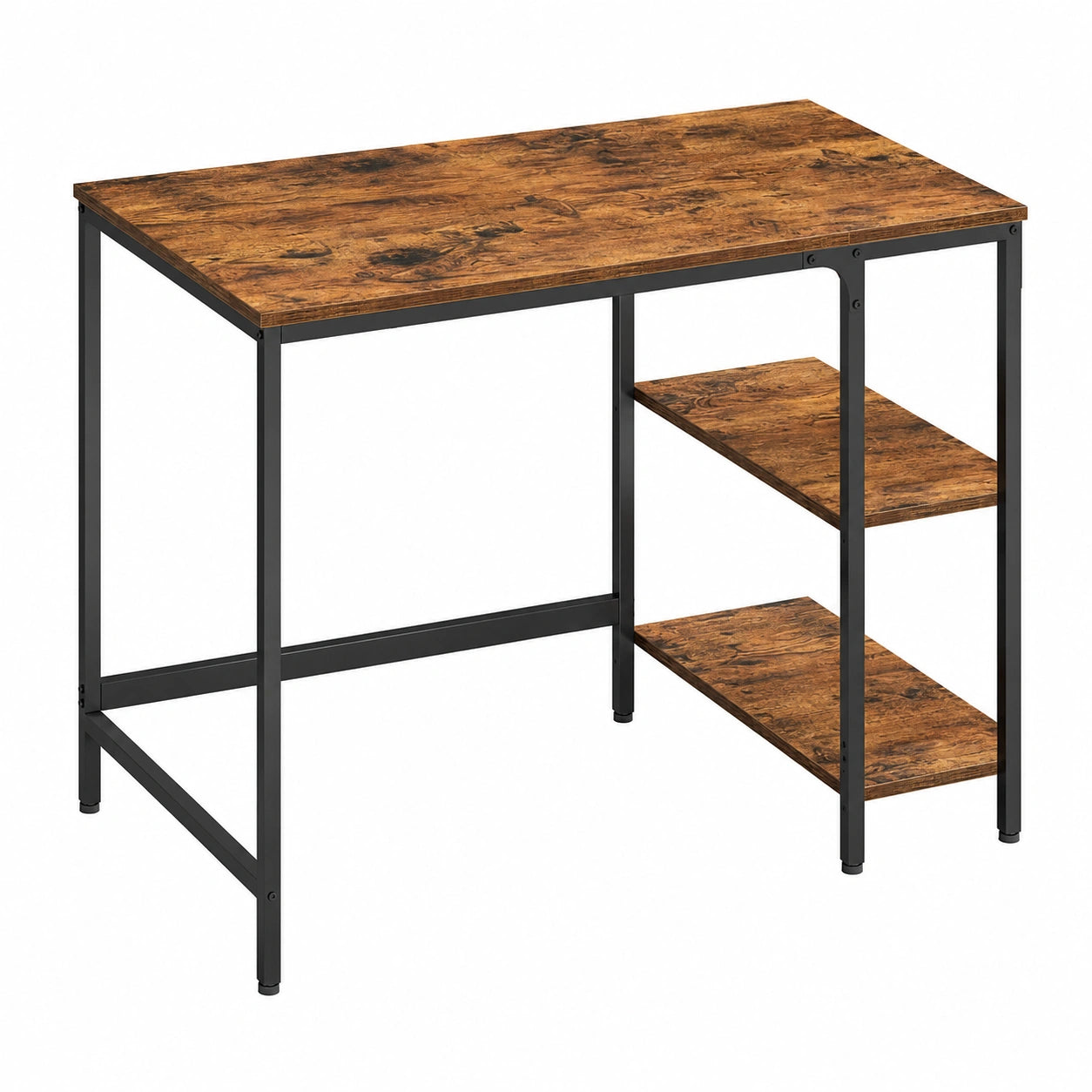 Bureau industriel avec étagères réversibles, marron rustique et noir